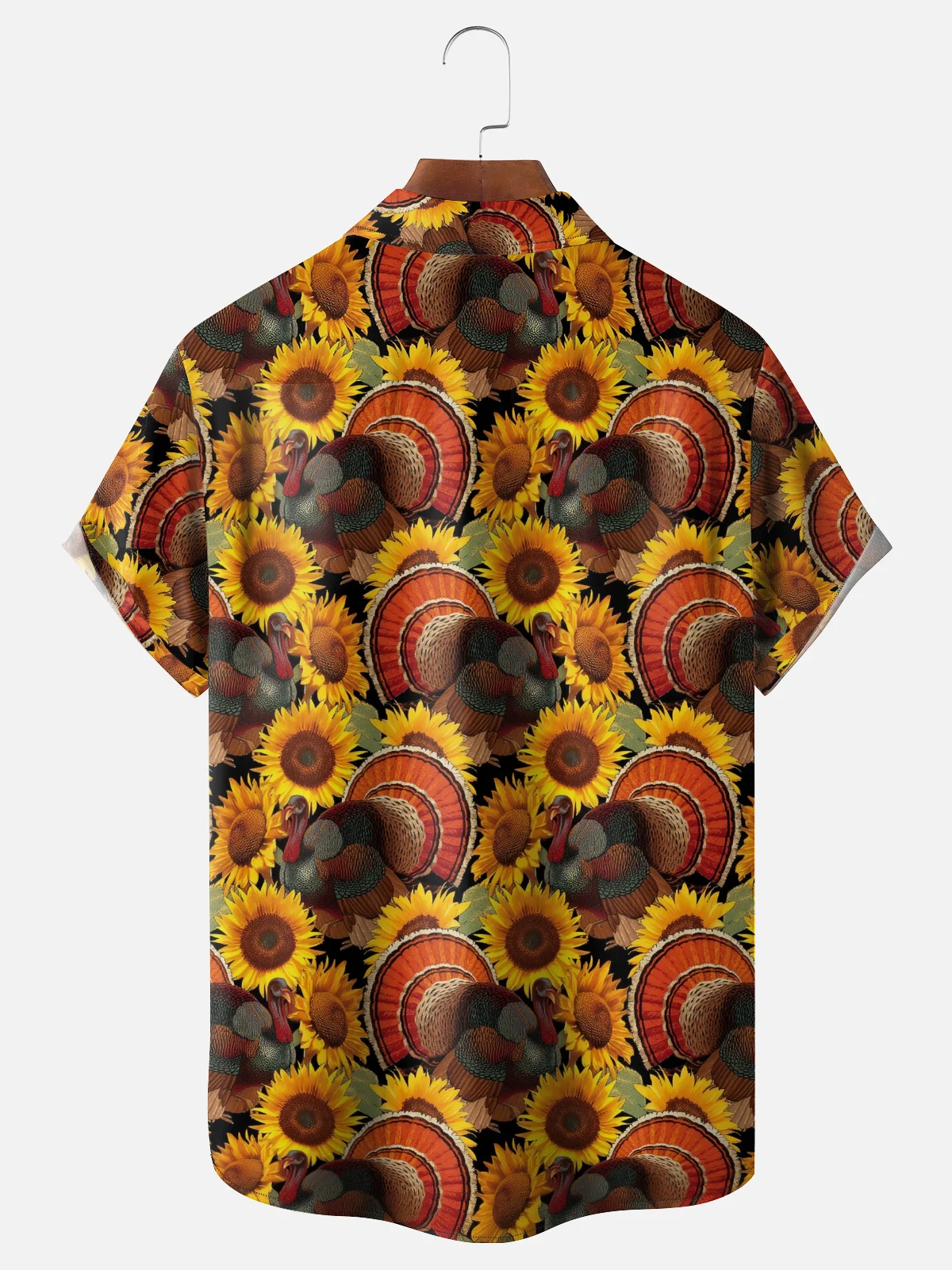 Moisture-wicking Thanksgiving Turkey Sunflower Chest Pocket Casual Shirt