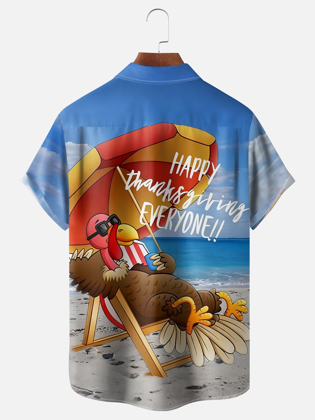 Moisture Wicking Thanksgiving Fun Turkey Beach Vacation Chest Pocket Hawaiian Shirt