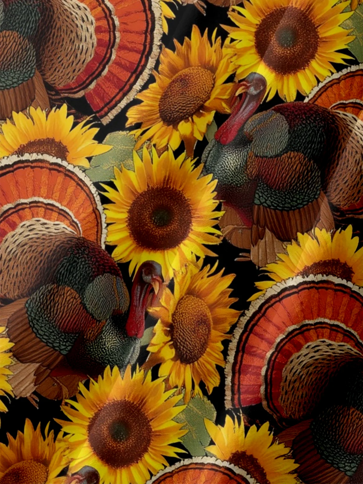 Moisture-wicking Thanksgiving Turkey Sunflower Chest Pocket Casual Shirt
