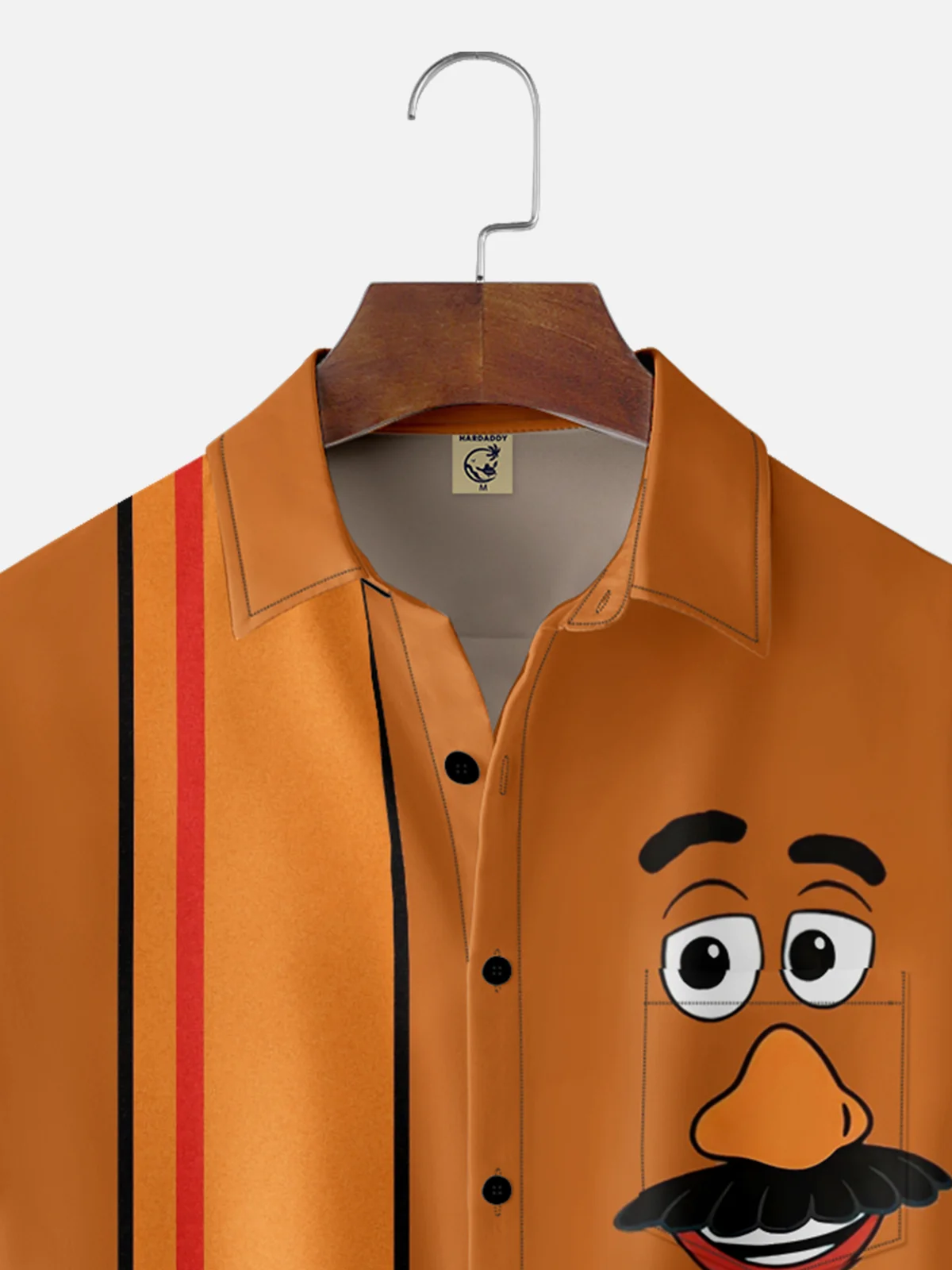 Moisture-wicking Potato Cartoon Stripes Chest Pocket Bowling Shirt