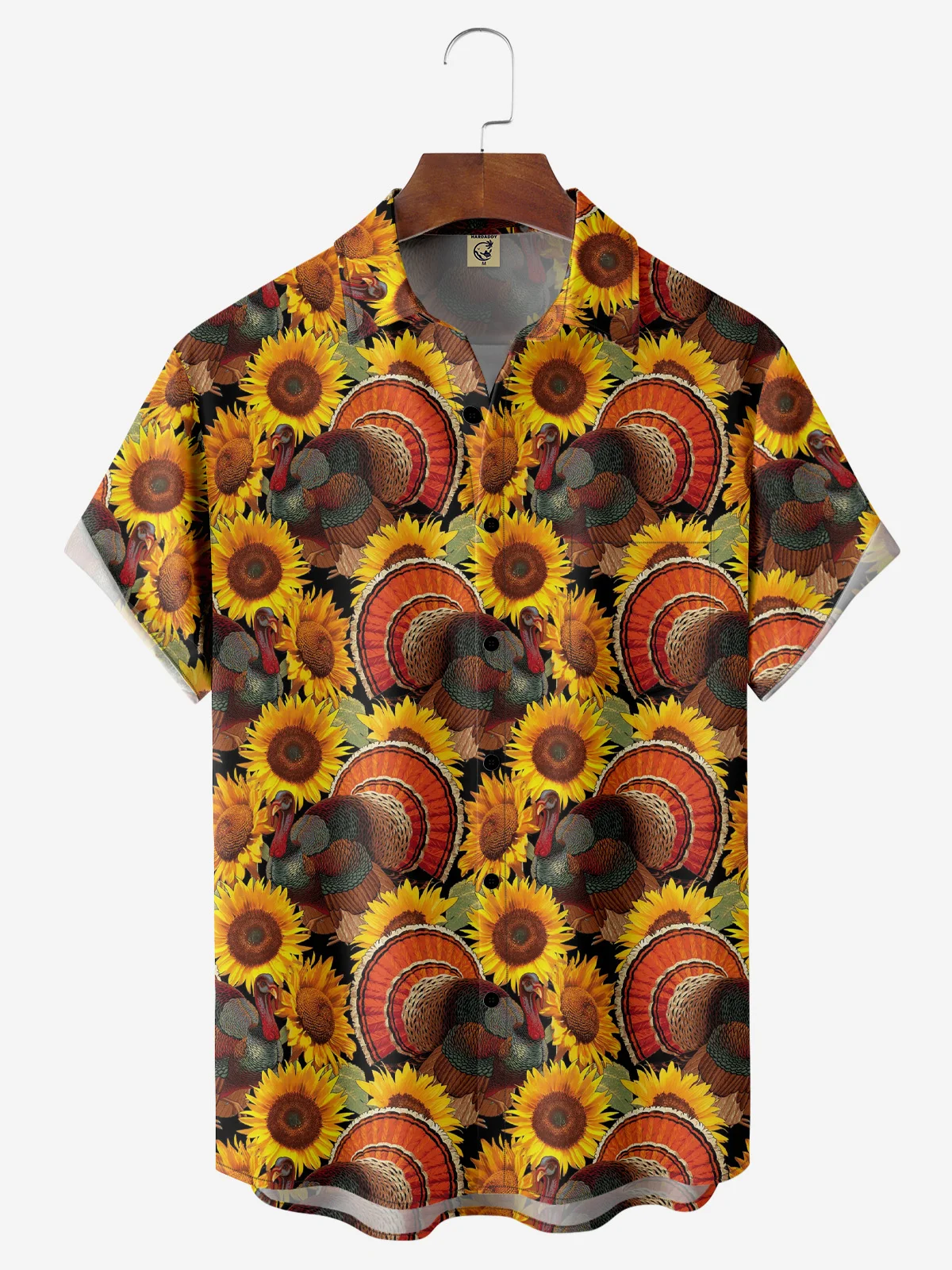 Moisture-wicking Thanksgiving Turkey Sunflower Chest Pocket Casual Shirt