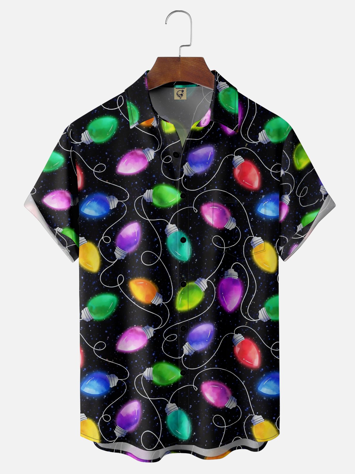 Moisture Wicking Merry Christmas Lights Chest Pocket Hawaiian Shirt