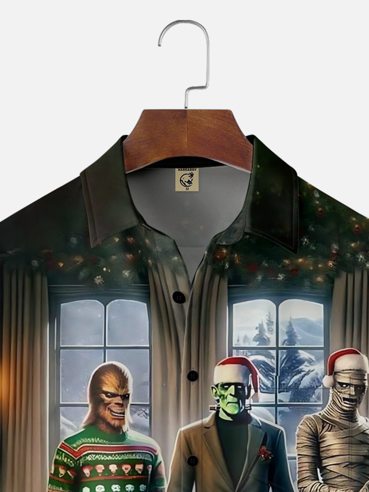 Moisture Wicking Monster Christmas Chest Pocket Hawaiian Shirt