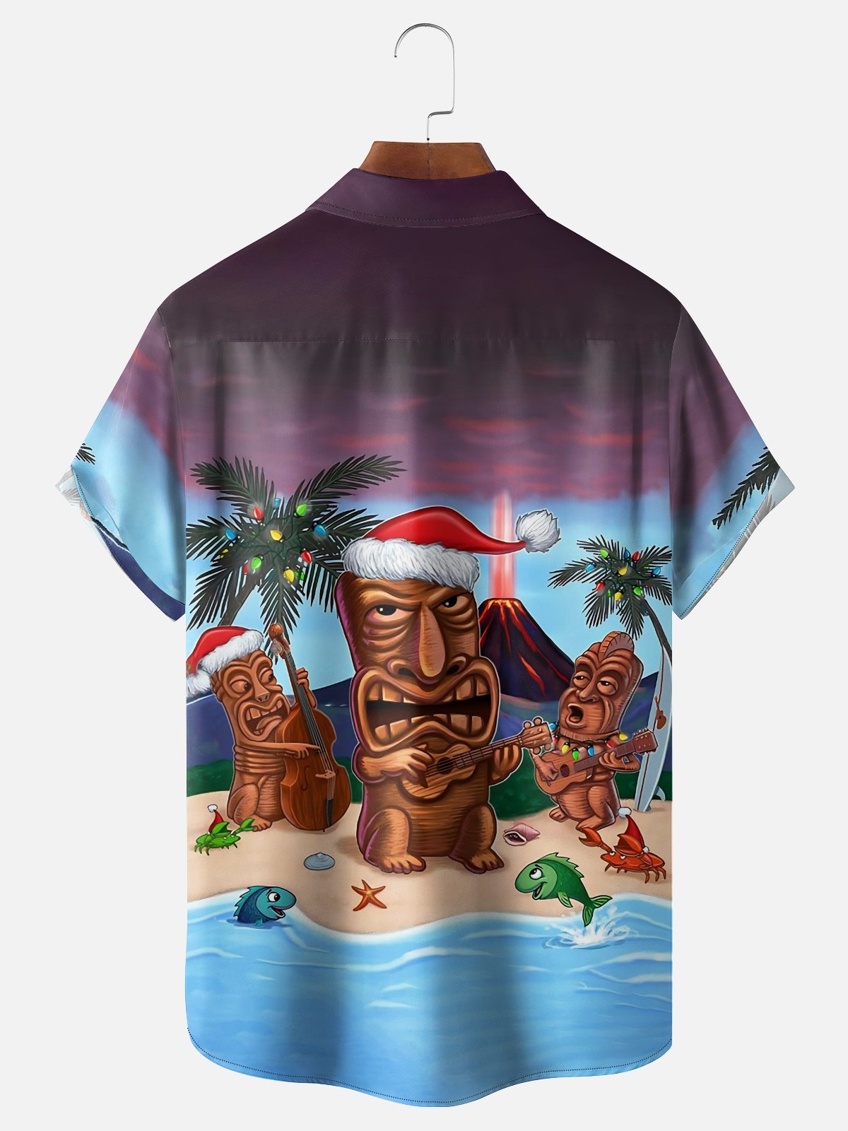 Moisture Wicking Merry Christmas TIKI Chest Pocket Hawaiian Shirt