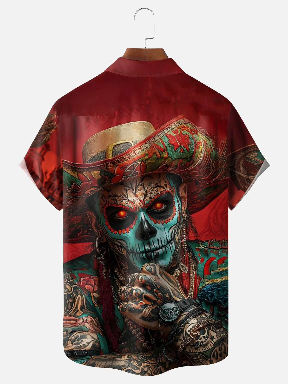 Moisture-wicking Day of the Dead Skull Art Chest Pocket Casual Shirt