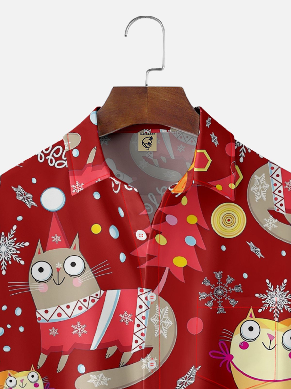 Moisture-wicking Christmas Santa Claus Cat Chest Pocket Casual Shirt