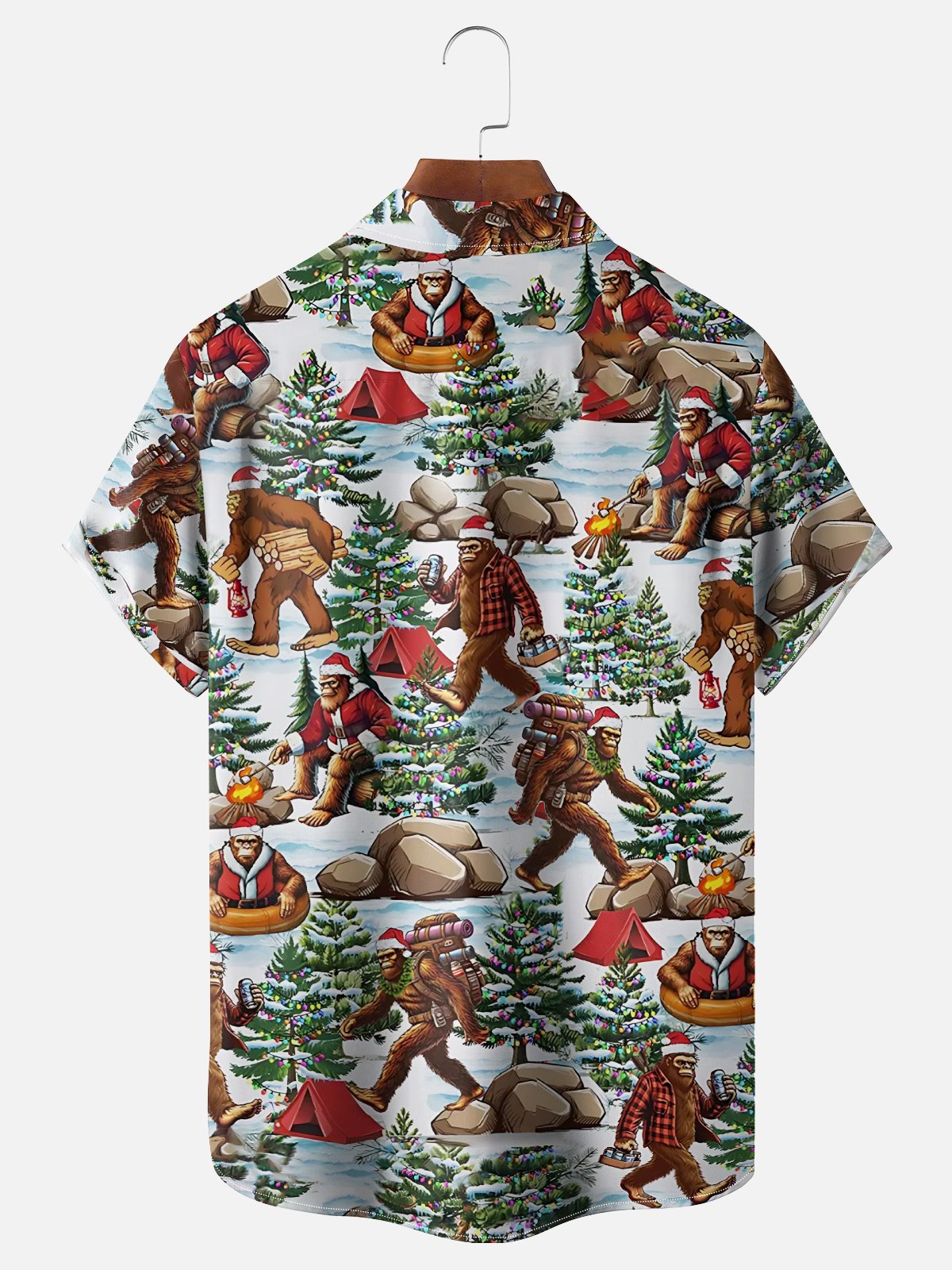 Moisture Wicking Merry Christmas Bigfoot Camping Chest Pocket Hawaiian Shirt