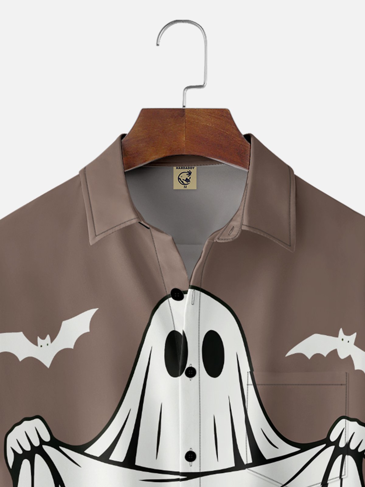 Moisture-Wicking Halloween Sexy Ghost Text Letters Chest Pocket Hawaiian Shirt