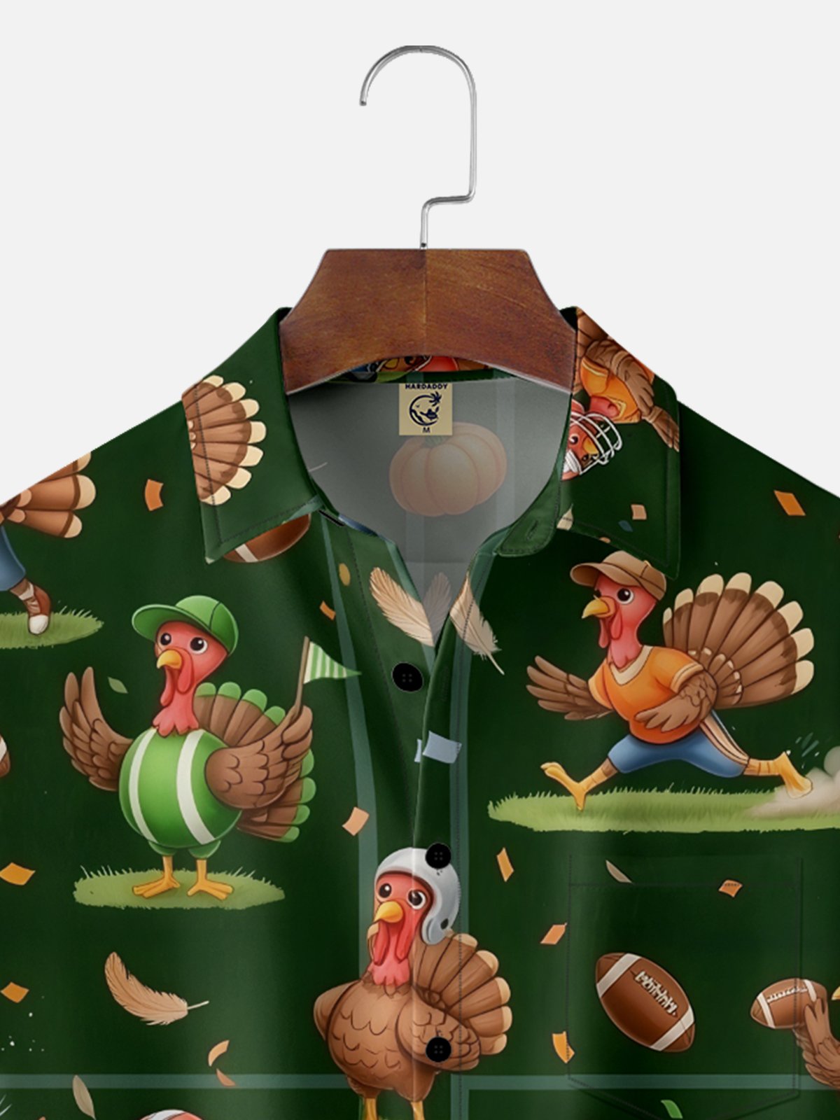 Moisture-wicking Thanksgiving Turkey Football Chest Pocket Casual Shirt