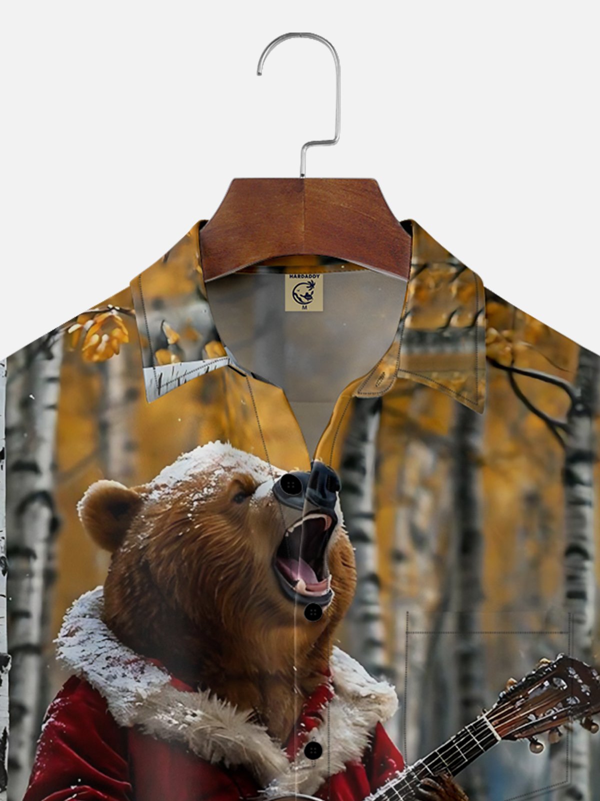 Moisture-wicking Christmas Brown Bear Christmas Tree Fun Chest Pocket Casual Shirt