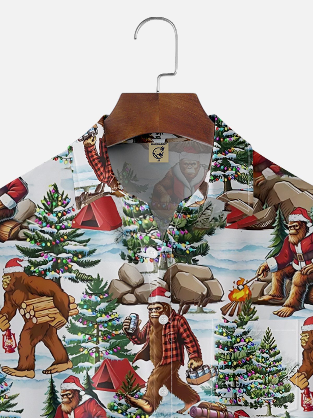Moisture Wicking Merry Christmas Bigfoot Camping Chest Pocket Hawaiian Shirt