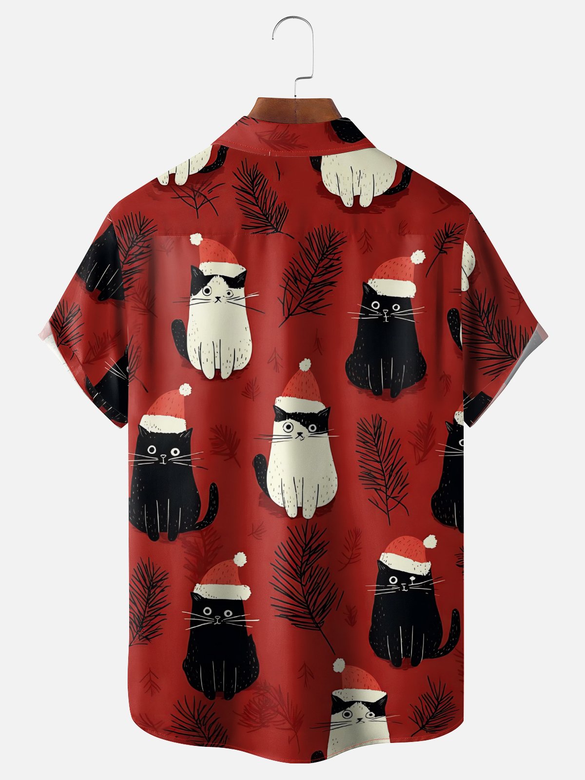 Moisture-wicking Christmas Cat Chest Pocket Casual Shirt