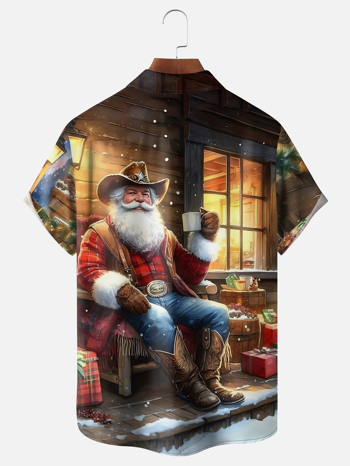 Moisture-wicking Christmas Santa Claus Christmas Tree Holiday Chest Pocket Casual Shirt