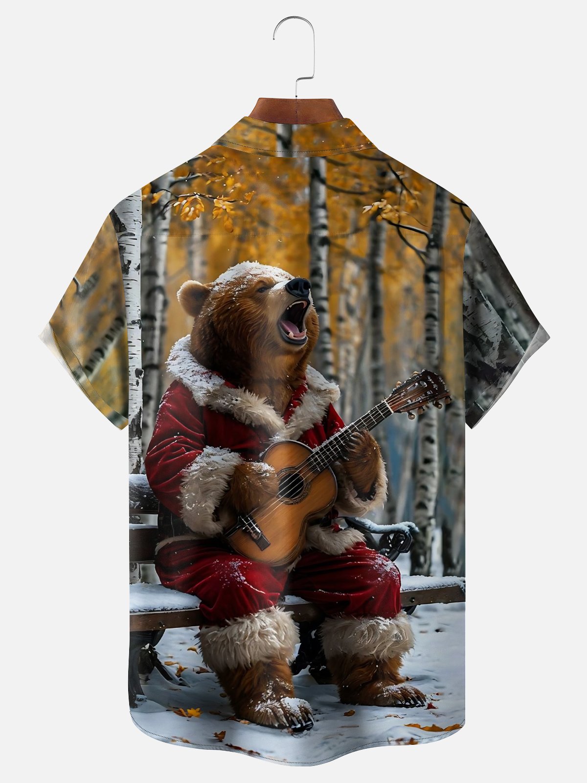 Moisture-wicking Christmas Brown Bear Christmas Tree Fun Chest Pocket Casual Shirt