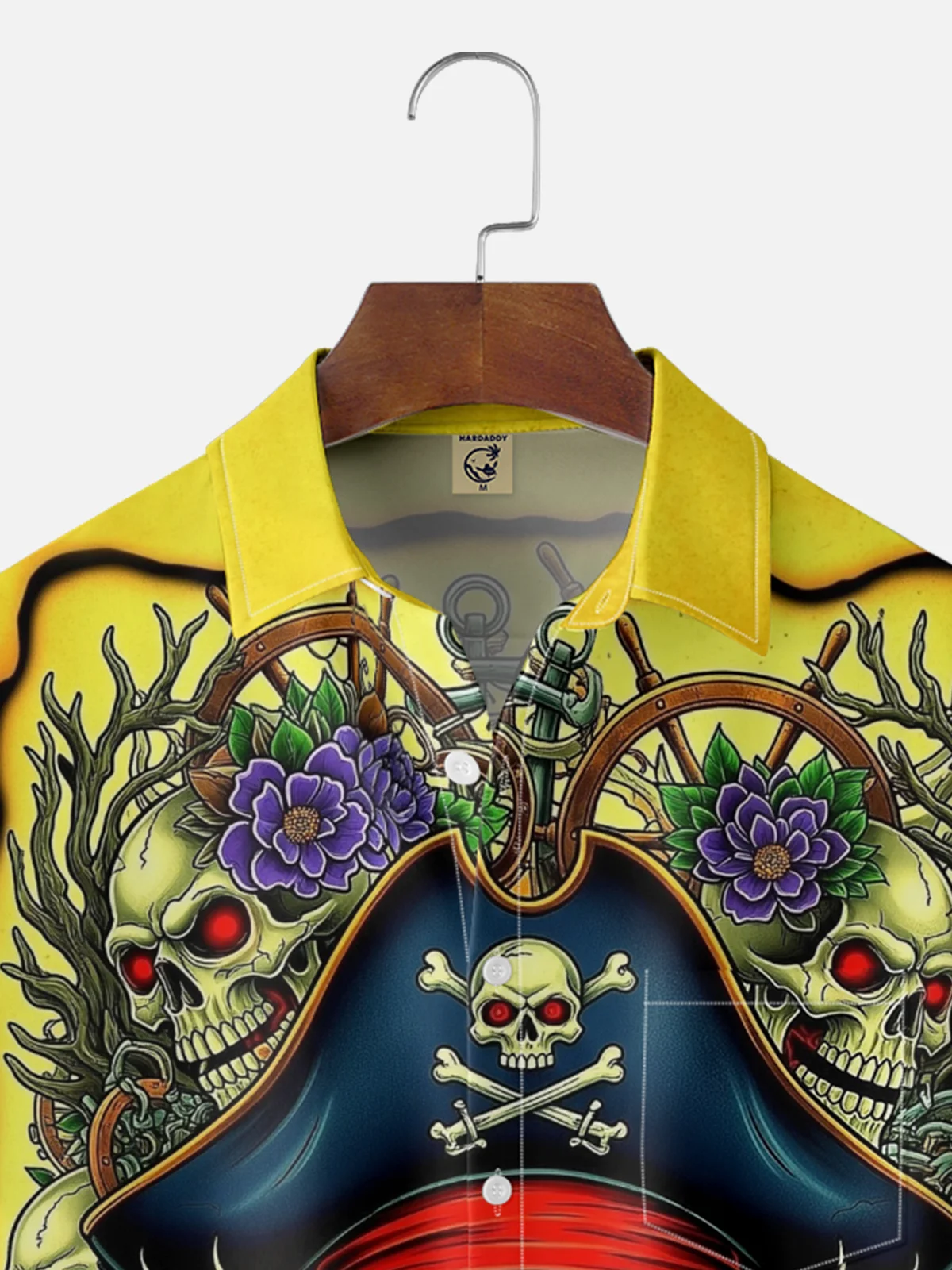 Moisture-wicking Pirate Skeleton Waves Chest Pocket Hawaiian Shirt