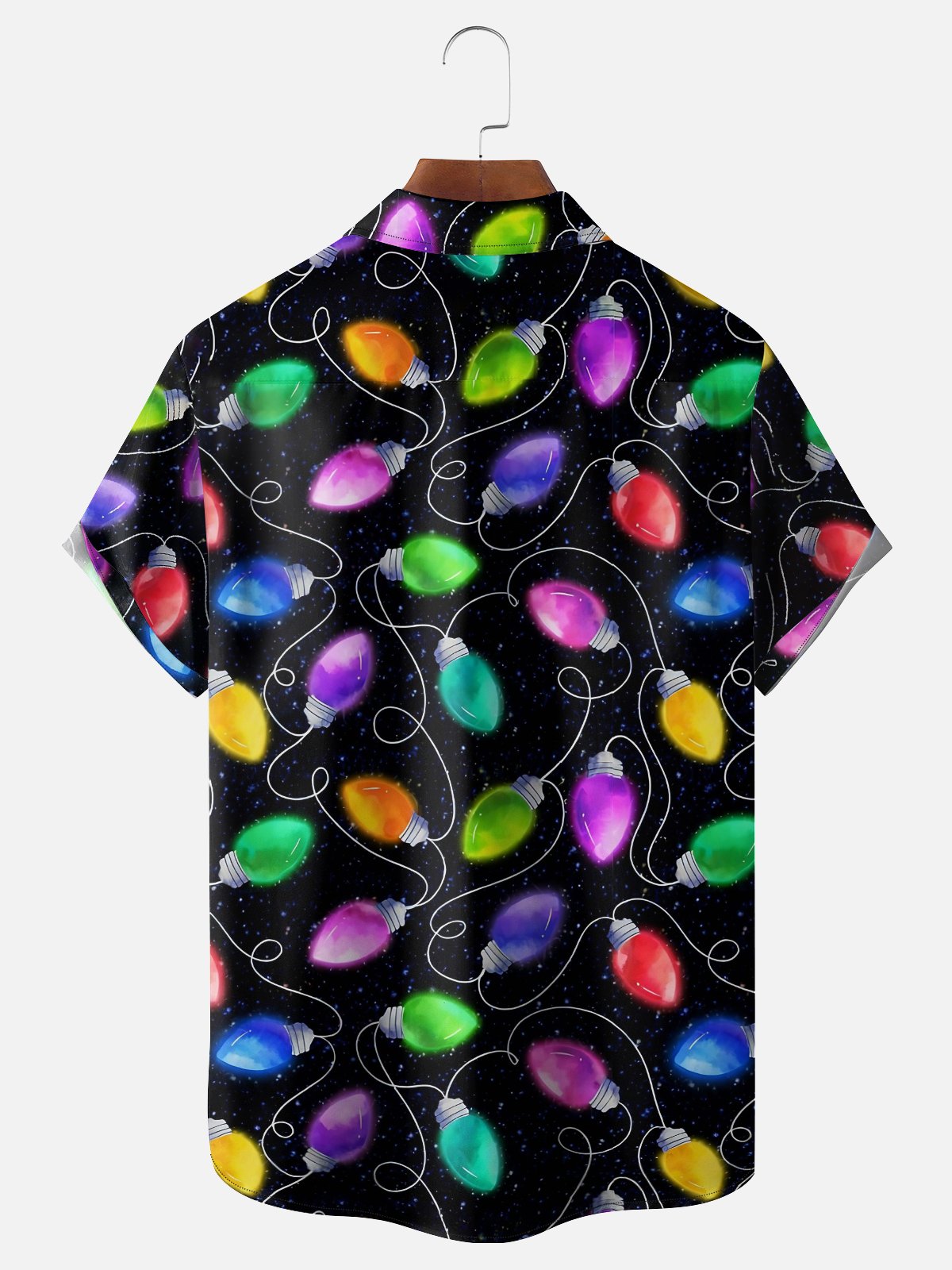 Moisture Wicking Merry Christmas Lights Chest Pocket Hawaiian Shirt