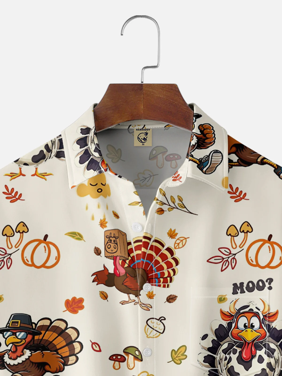 Moisture Wicking Thanksgiving Funny Turkey Chest Pocket Hawaiian Shirt