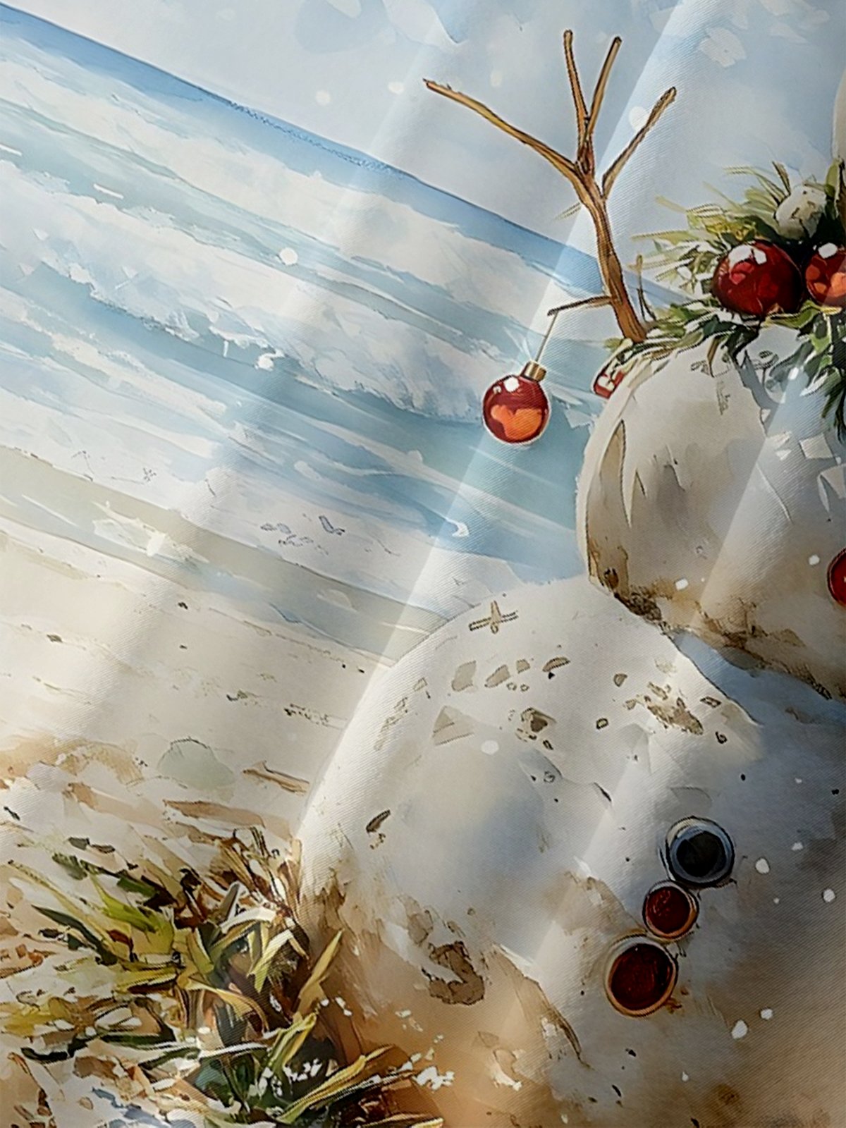 Moisture-wicking Christmas Snowman Beach Fun Chest Pocket Casual Shirt