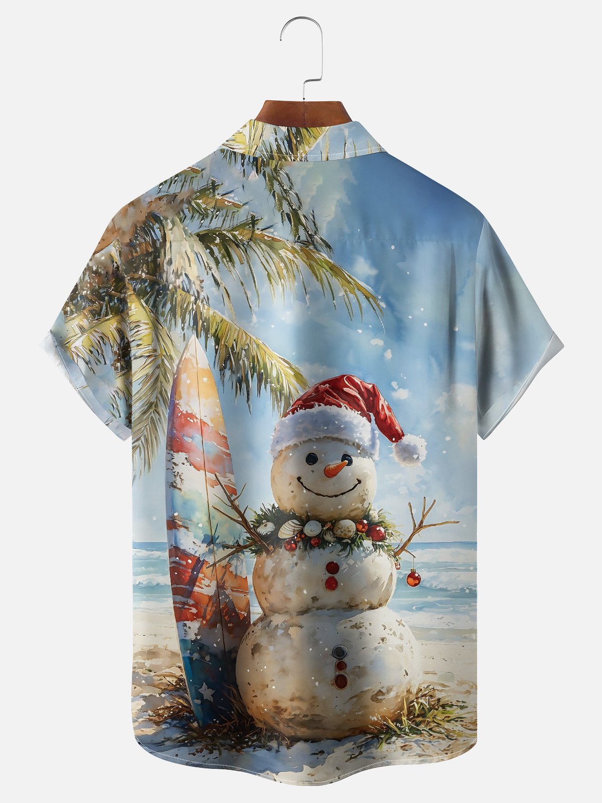 Moisture-wicking Christmas Snowman Beach Fun Chest Pocket Casual Shirt