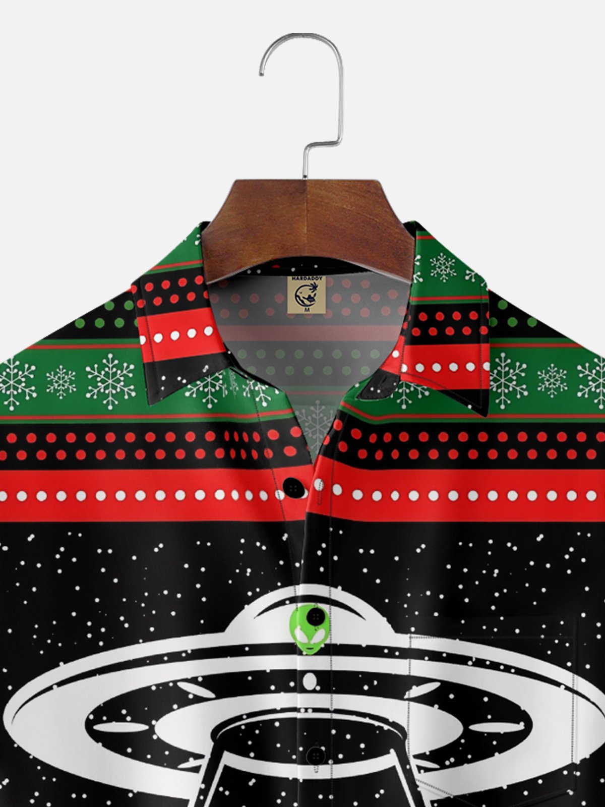 Moisture-wicking Christmas UFO Reindeer Chest Pocket Casual Shirt
