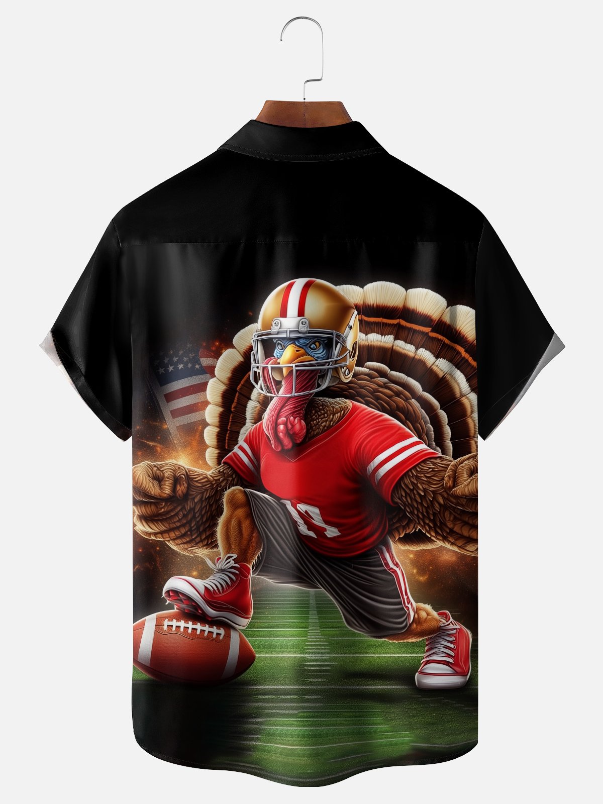 Moisture-wicking Thanksgiving Turkey Football Chest Pocket Casual Shirt