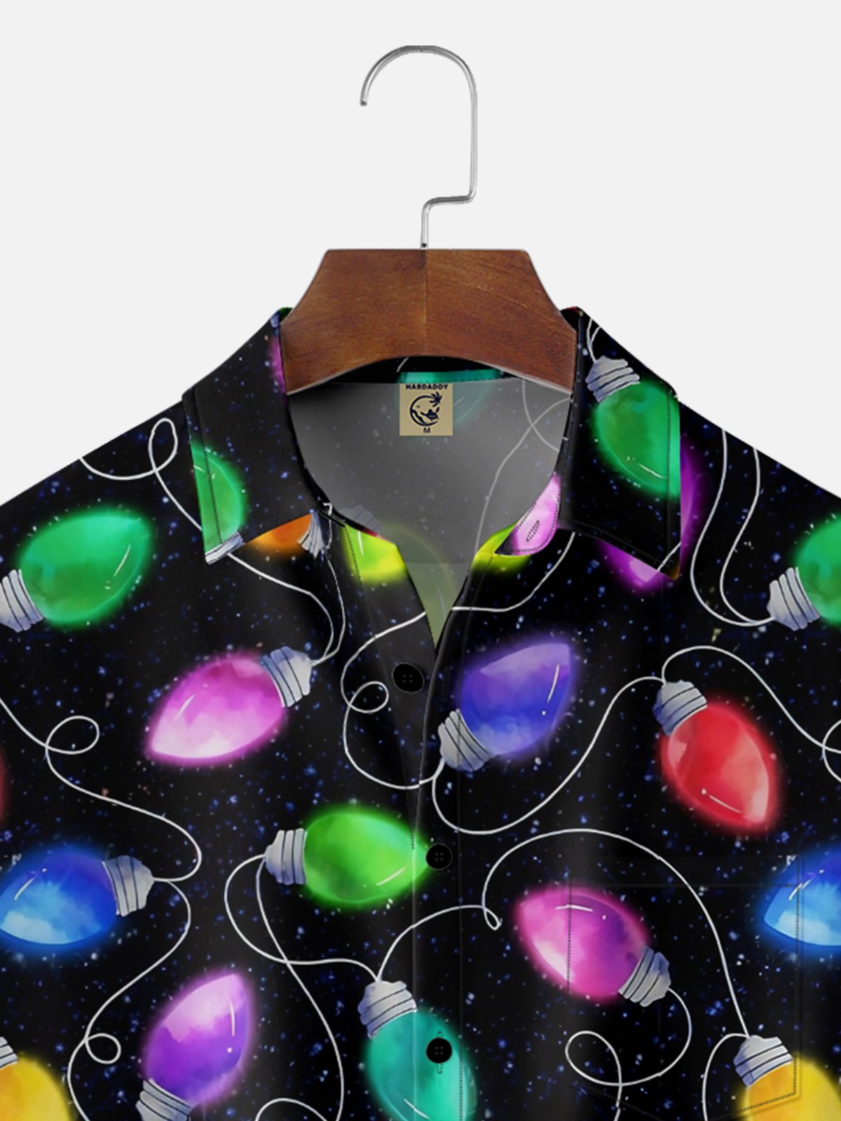 Moisture Wicking Merry Christmas Lights Chest Pocket Hawaiian Shirt