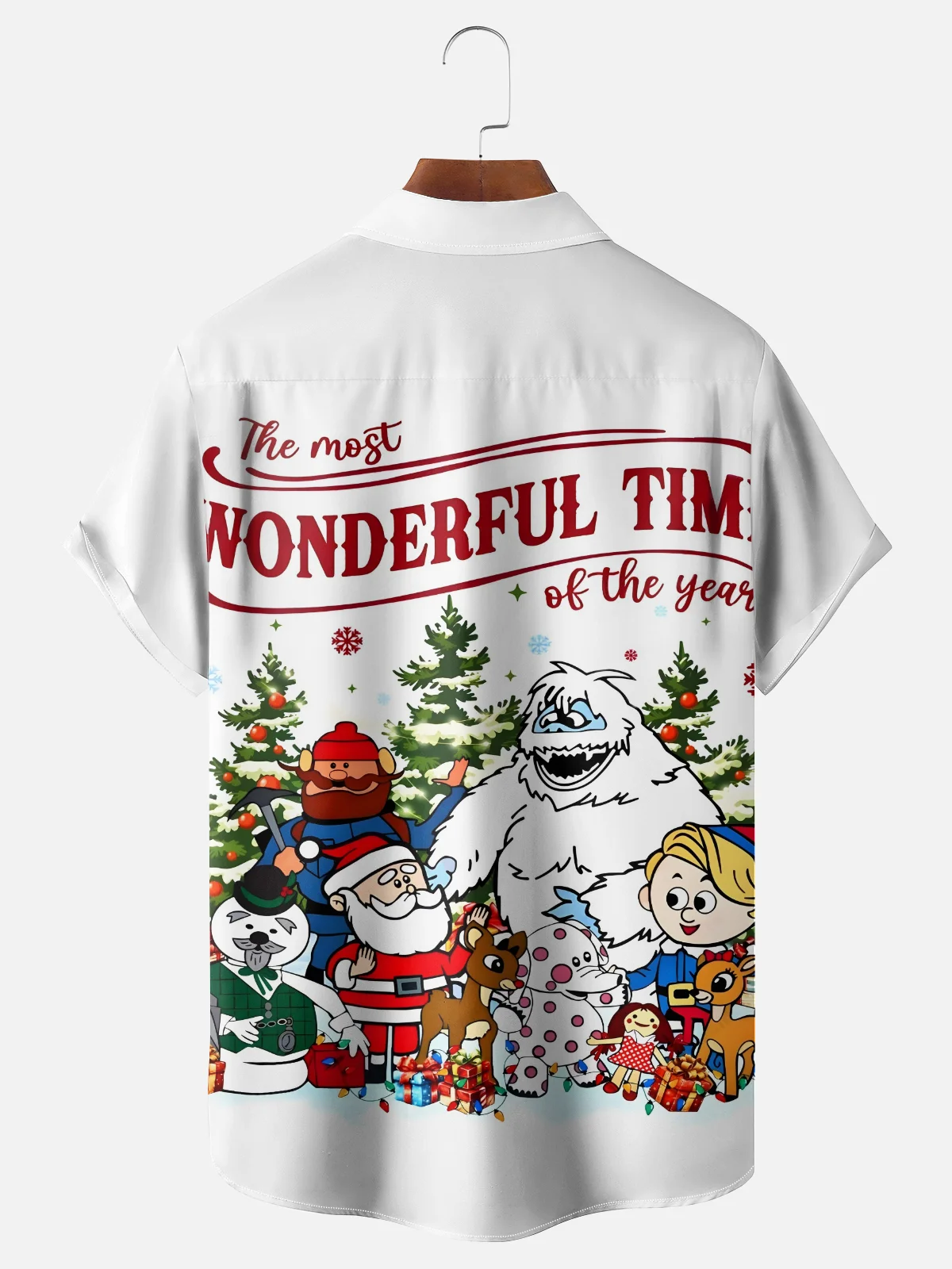 Moisture-Wicking Christmas Rudolph Santa Claus Christmas Tree Snowman Chest Pocket Hawaiian Shirt