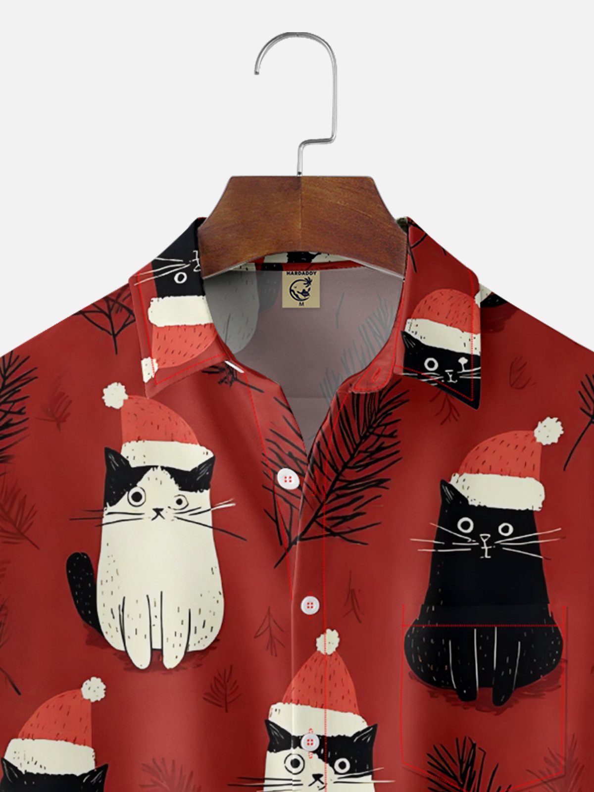 Moisture-wicking Christmas Cat Chest Pocket Casual Shirt