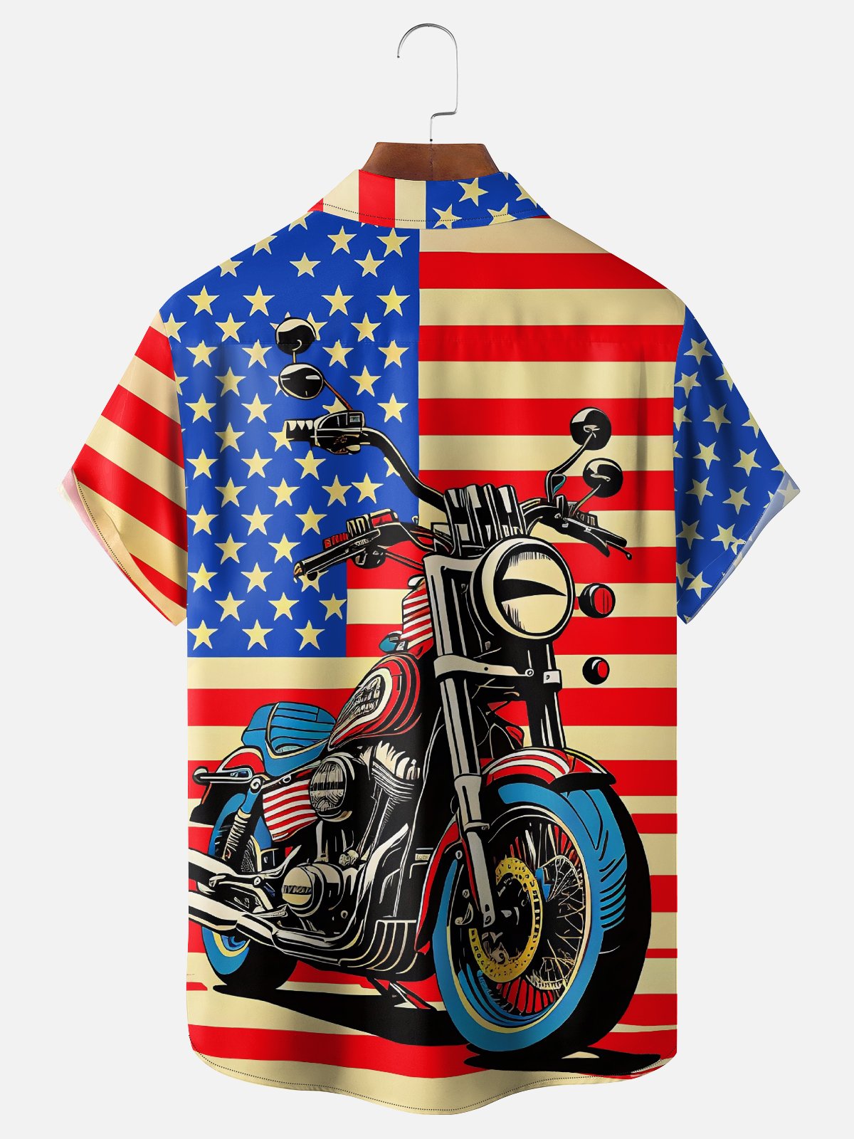 Moisture-wicking American Flag Western Motorcycle Chest Pocket Casual Shirt