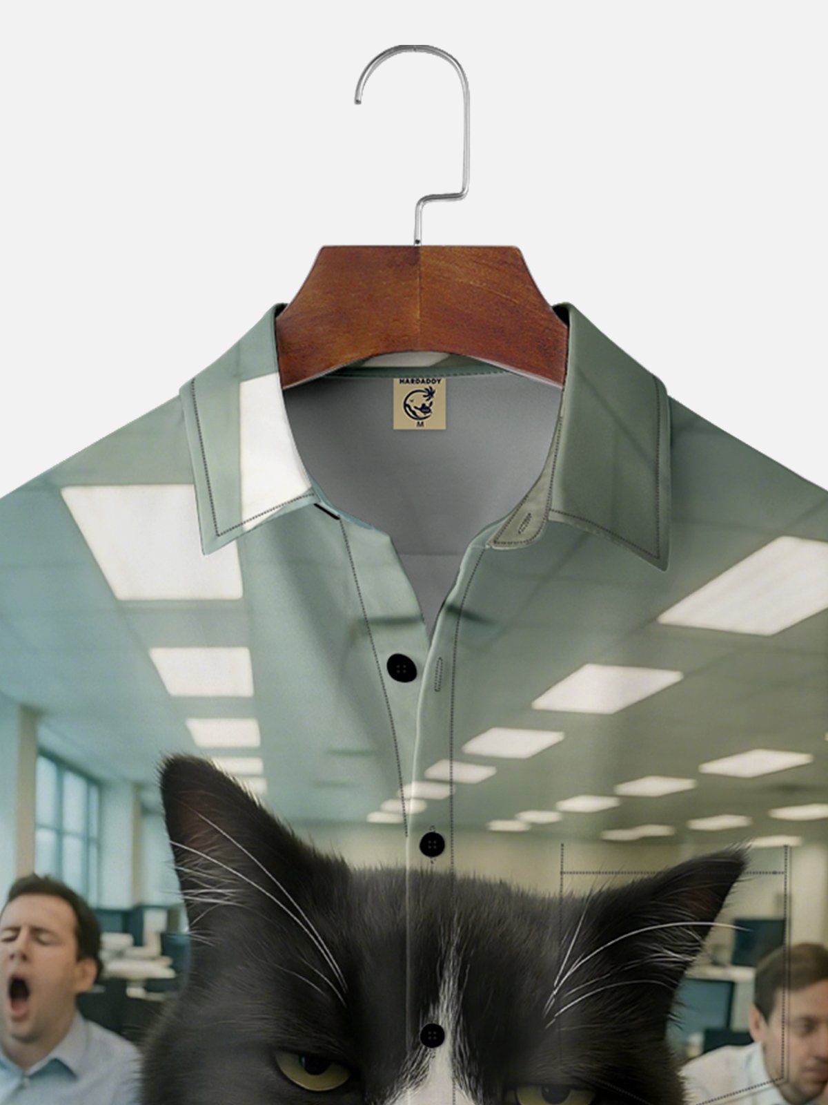 Moisture-wicking Fun Cat Overtime Coffee Chest Pocket Casual Shirt