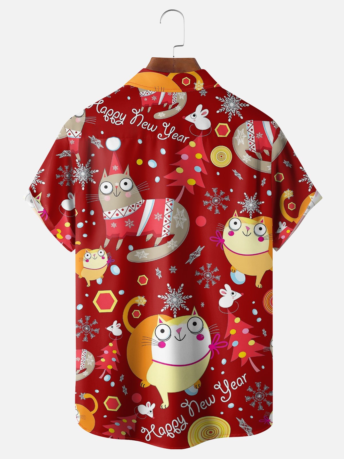 Moisture-wicking Christmas Santa Claus Cat Chest Pocket Casual Shirt