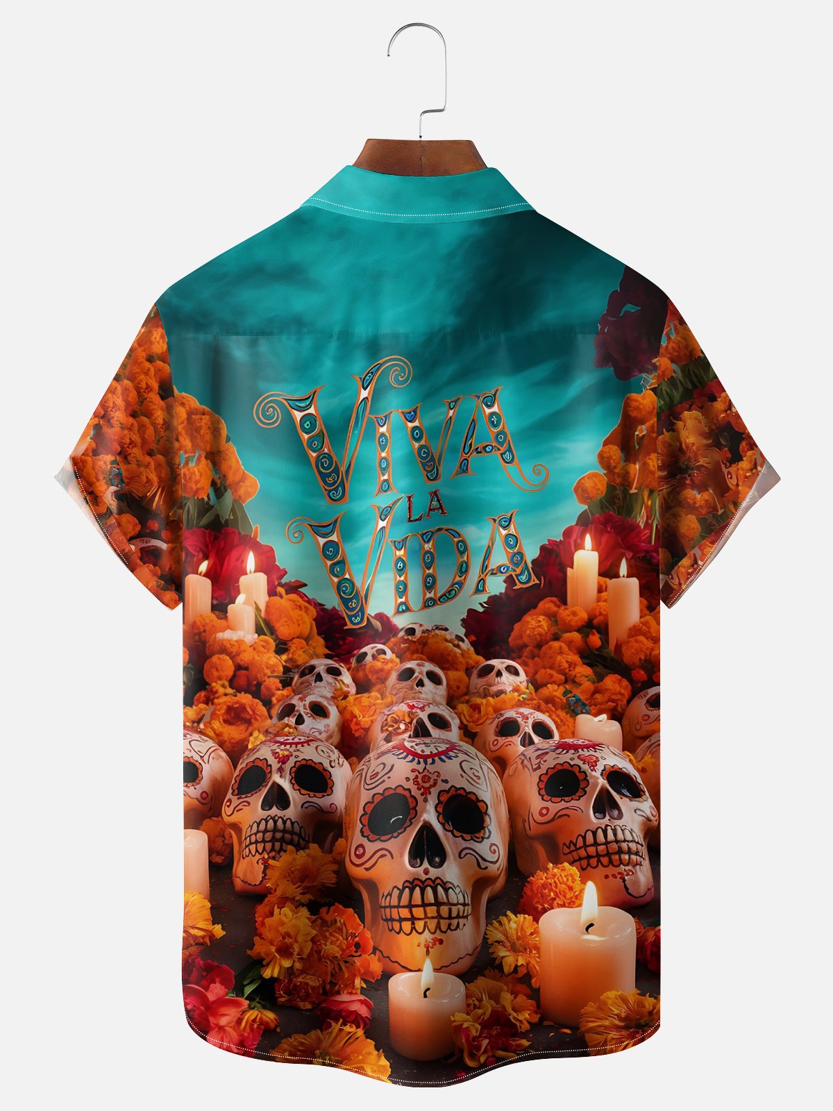 Moisture-wicking Day of the Dead Skull Art Chest Pocket Casual Shirt