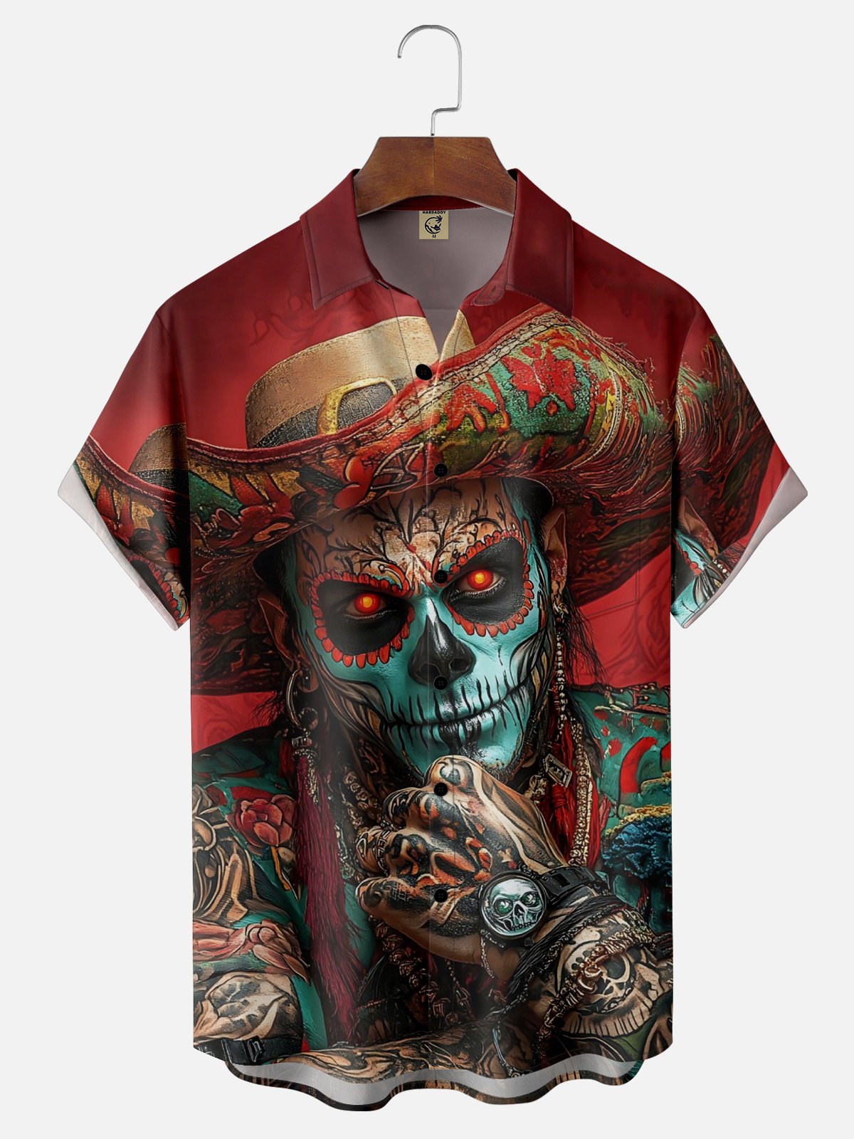 Moisture-wicking Day of the Dead Skull Art Chest Pocket Casual Shirt