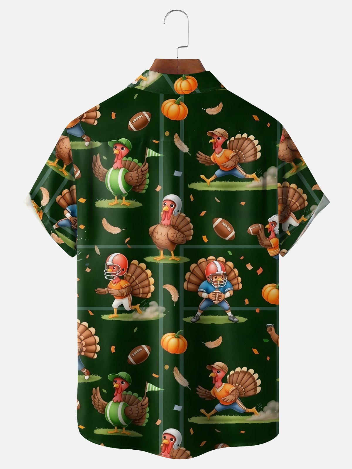 Moisture-wicking Thanksgiving Turkey Football Chest Pocket Casual Shirt