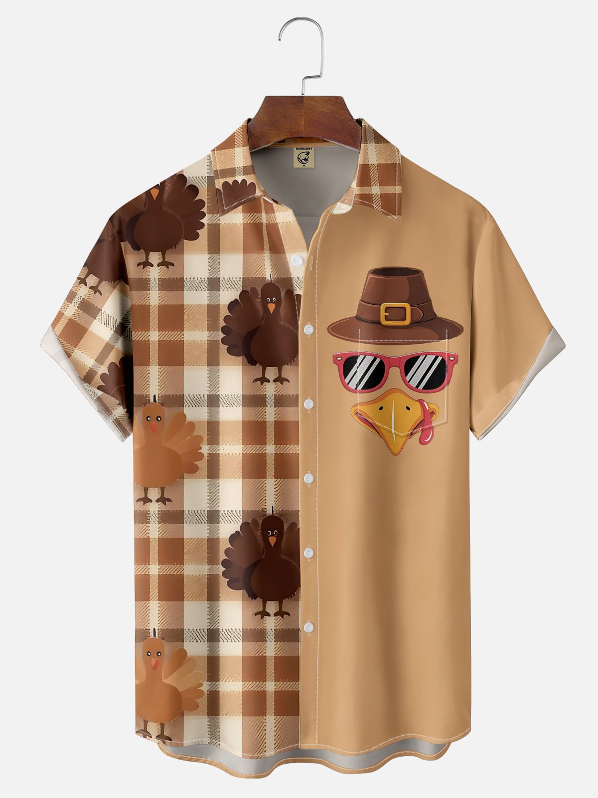 Moisture Wicking Thanksgiving Funny Turkey Chest Pocket Hawaiian Shirt