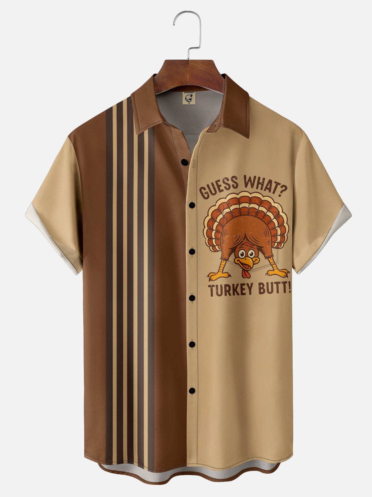 Moisture-wicking Thanksgiving Guess What？Turkey Butt！Chest Pocket Bowling Shirt