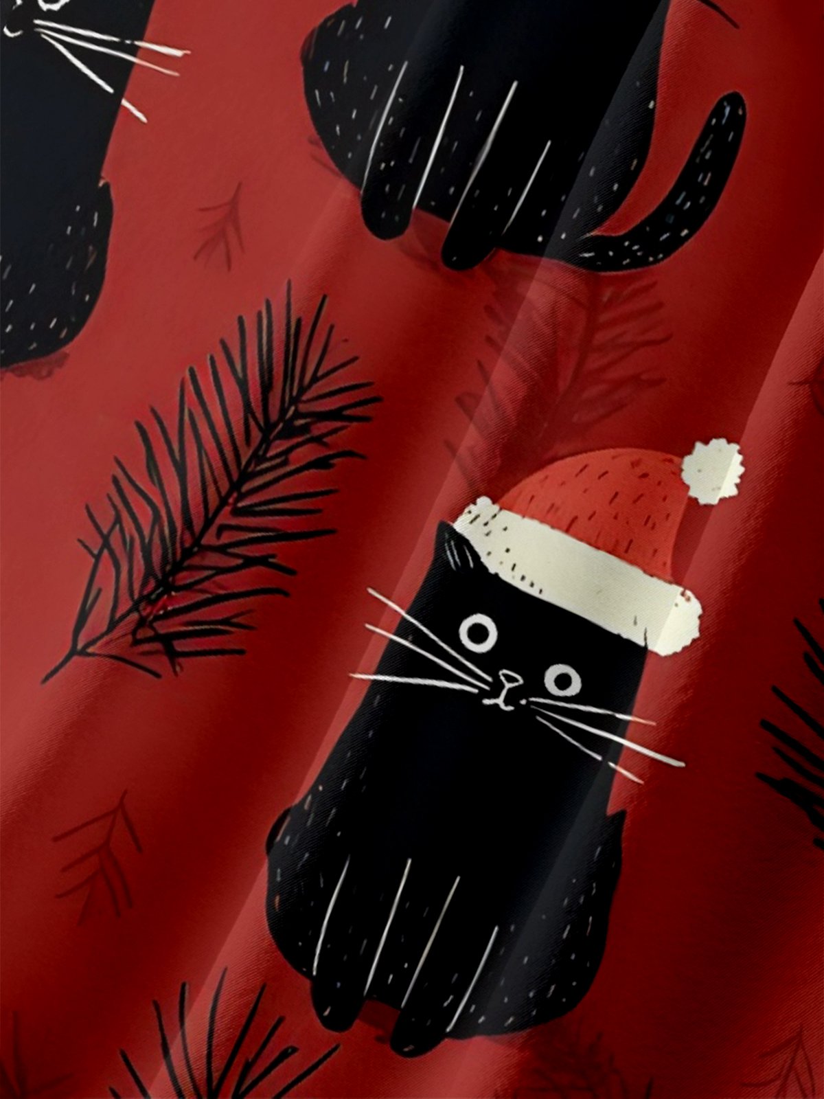 Moisture-wicking Christmas Cat Chest Pocket Casual Shirt