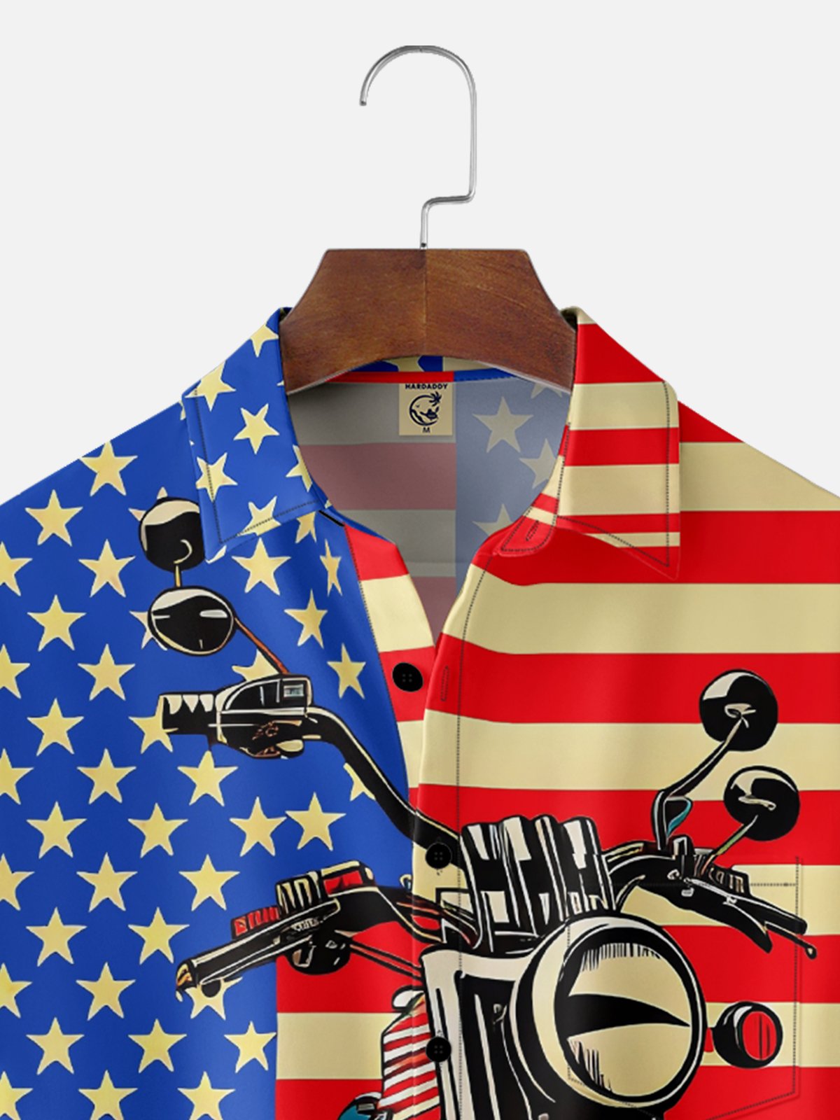 Moisture-wicking American Flag Western Motorcycle Chest Pocket Casual Shirt