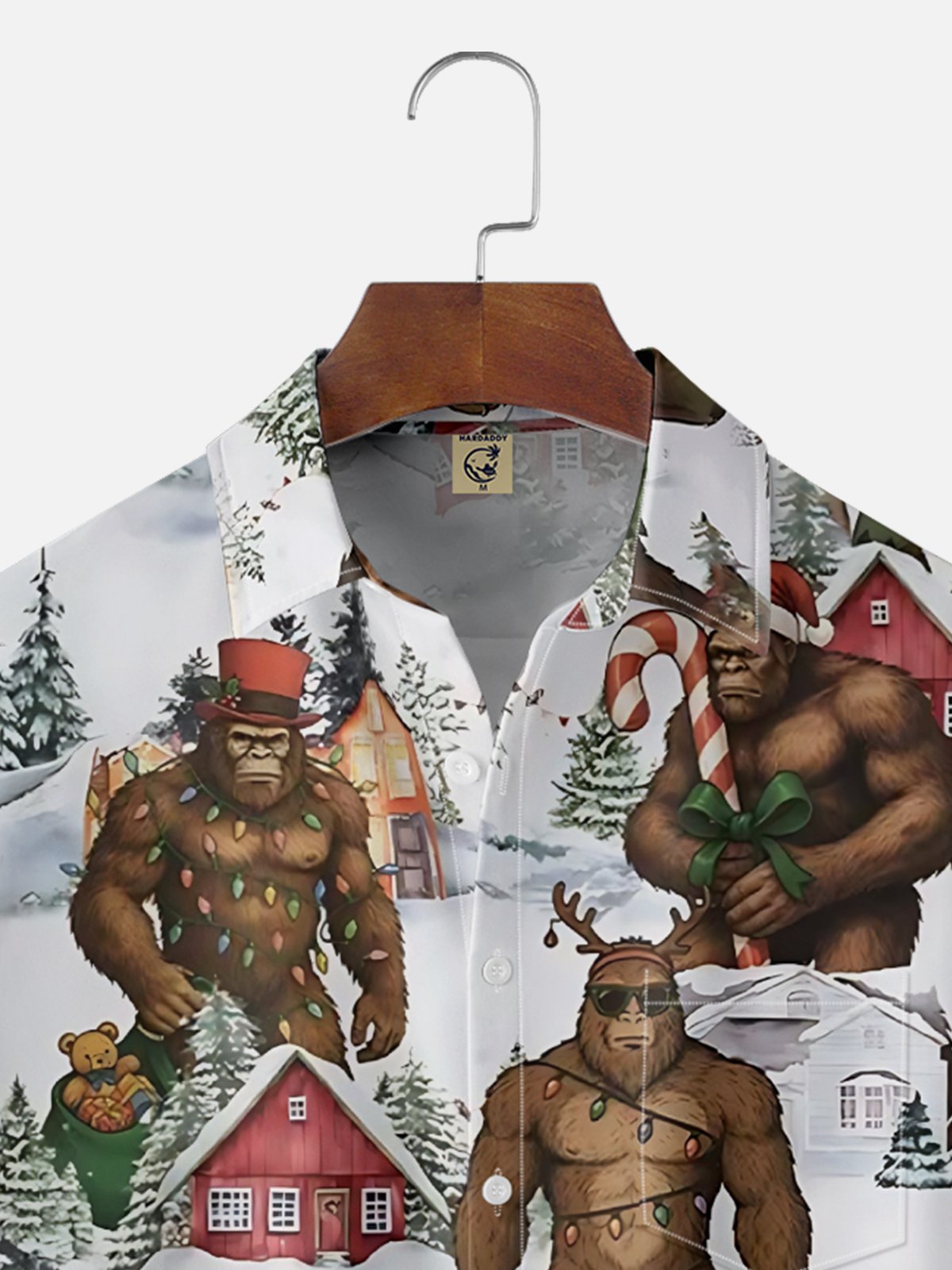Moisture Wicking Merry Christmas Bigfoot Chest Pocket Hawaiian Shirt