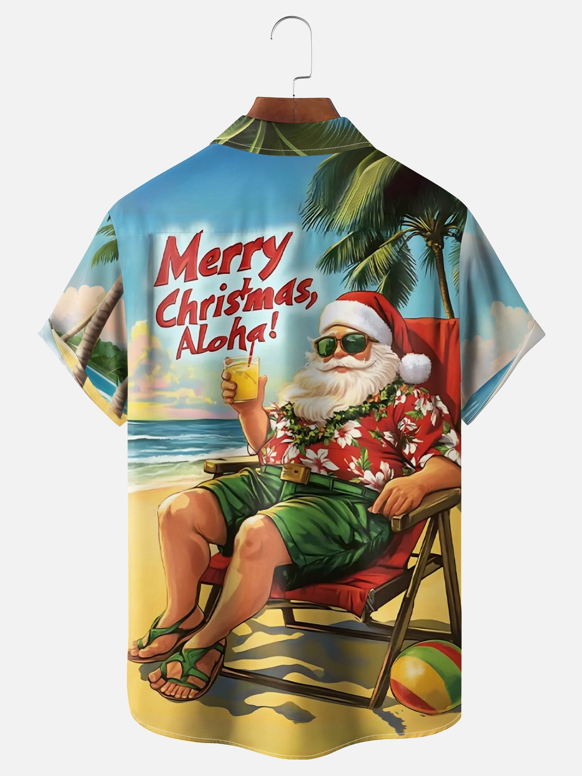 Moisture Wicking Merry Christmas Santa Exclusive Chest Pocket Hawaiian Shirt