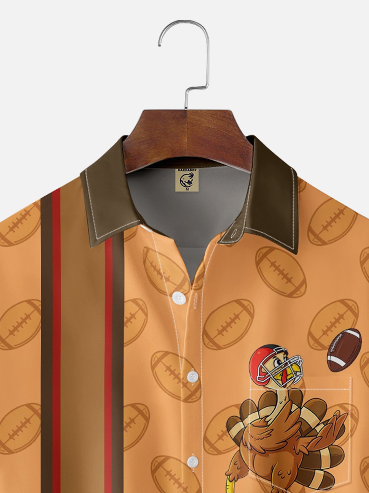 Moisture-wicking Thanksgiving Turkey Chest Pocket Bowling Shirt