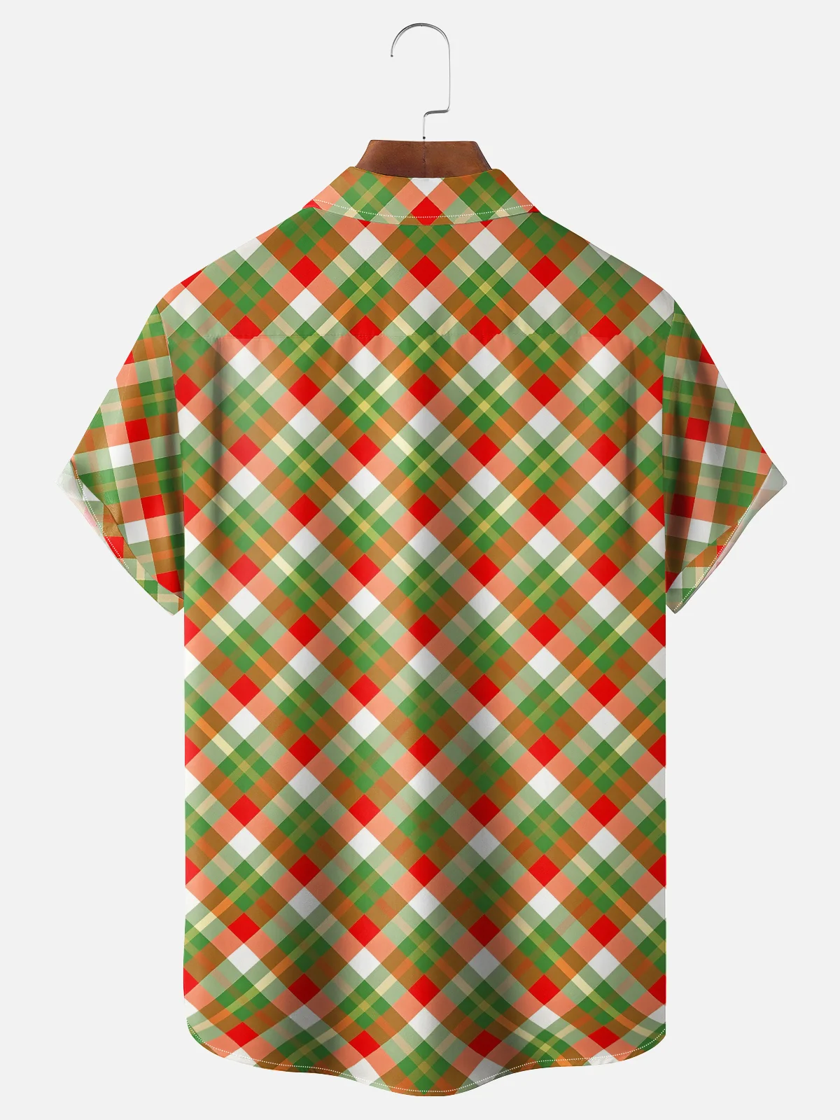 Moisture-Wicking Christmas Decoration Clothes Muscle Plaid Chest Pocket Hawaiian Shirt