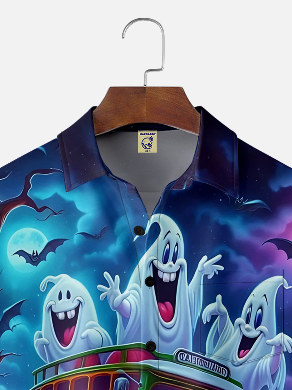 Big Size Moisture-Wicking Halloween Gradient Ghost Car Pumpkin Chest Pocket Hawaiian Shirt