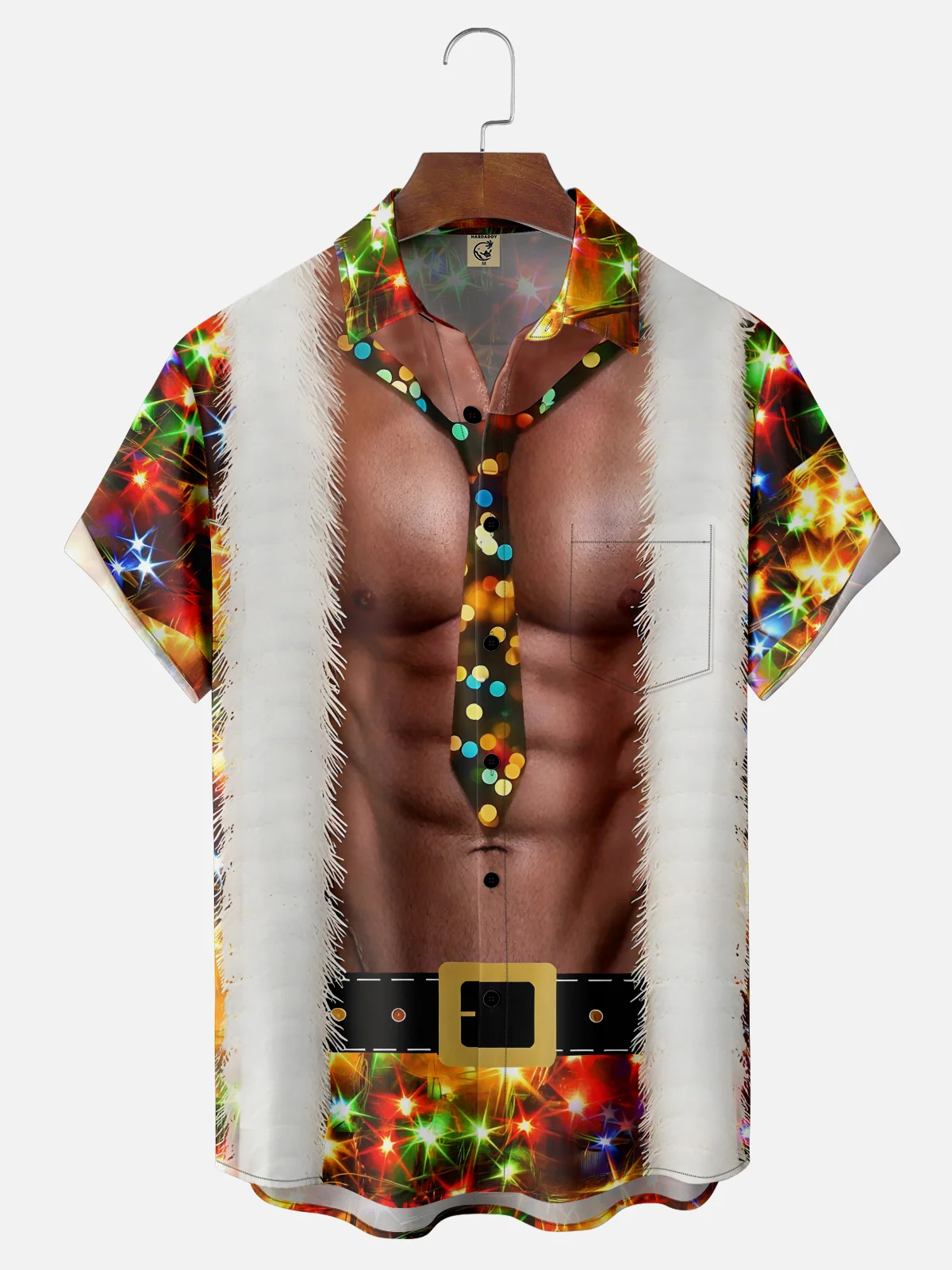 Moisture-Wicking Christmas Decoration Clothes Muscle Lights Chest Pocket Hawaiian Shirt