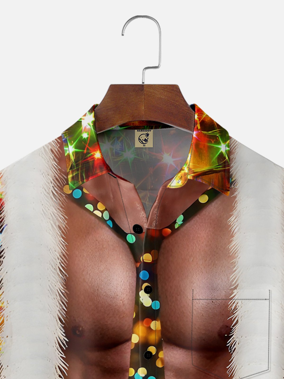 Moisture-Wicking Christmas Decoration Clothes Muscle Lights Chest Pocket Hawaiian Shirt