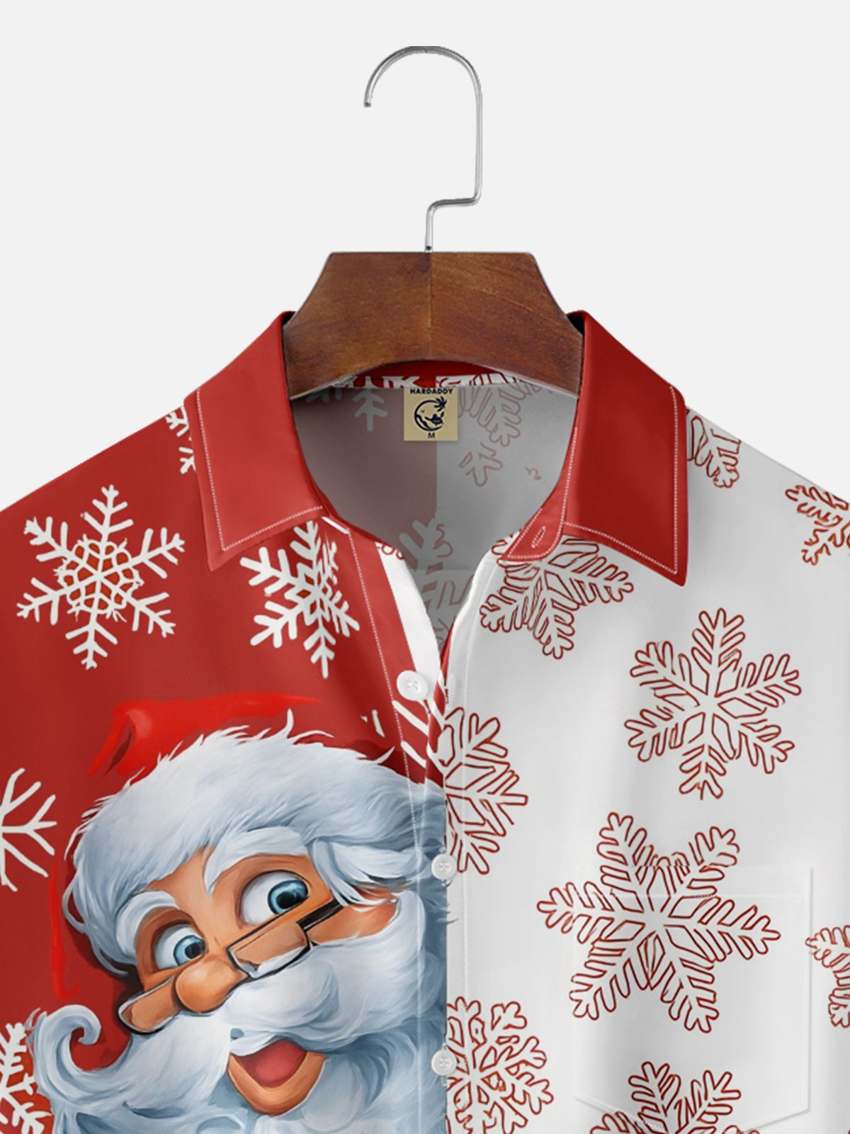 Moisture-wicking Christmas Santa Claus Chest Pocket Casual Shirt