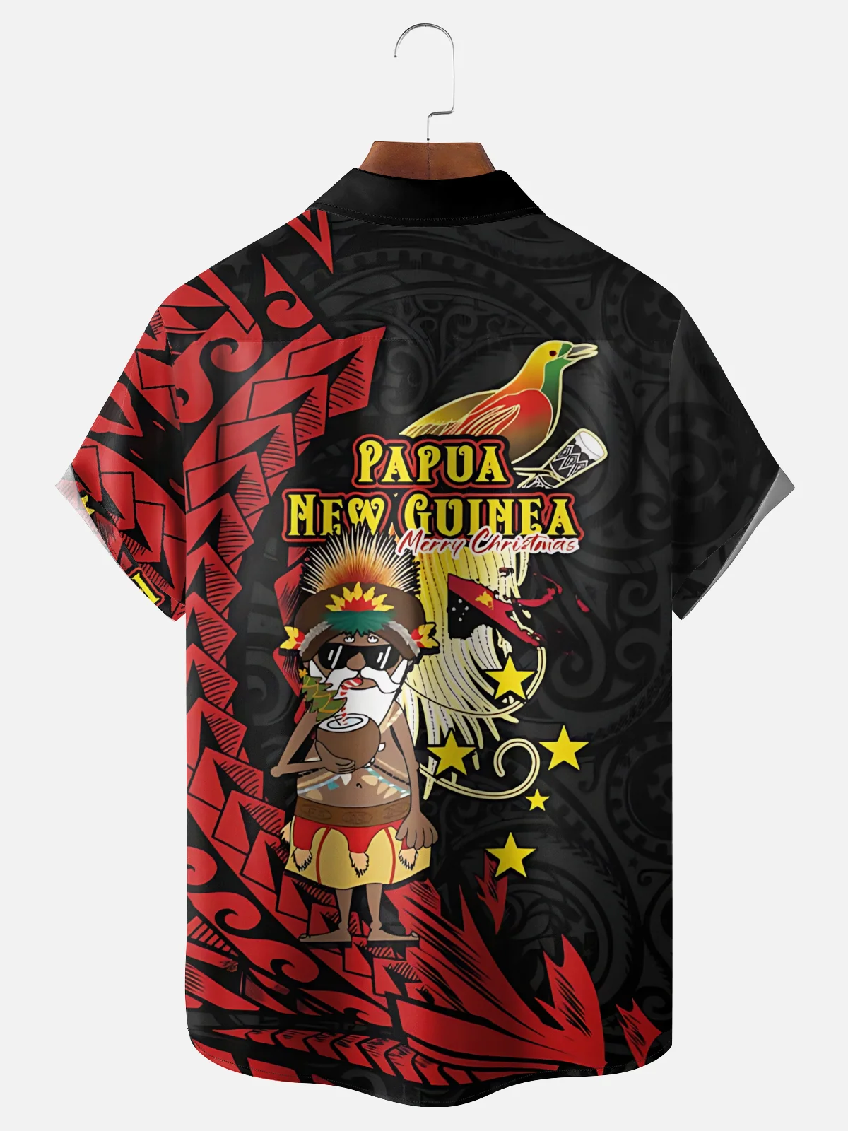 Moisture-wicking Christmas Santa Claus Papua New Guinea Chest Pocket Casual Shirt