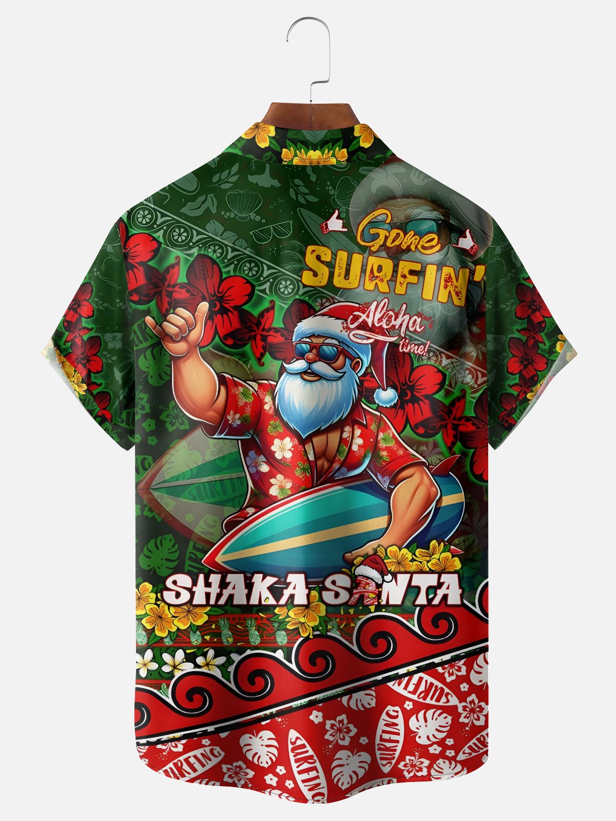 Moisture-wicking Christmas Santa Claus Tropical Chest Pocket Casual Shirt