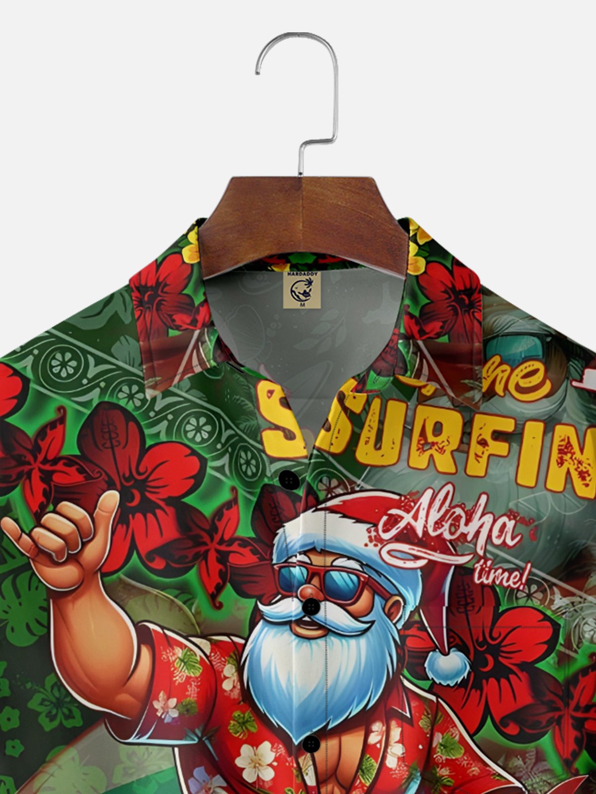 Moisture-wicking Christmas Santa Claus Tropical Chest Pocket Casual Shirt