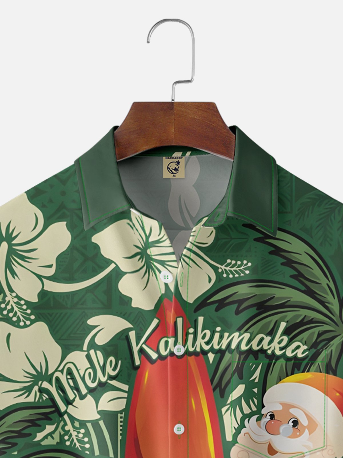 Moisture-wicking Christmas Santa Claus Tropical Palm Chest Pocket Hawaiian Shirt